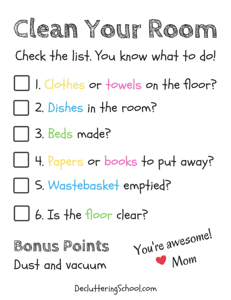 clean your room checklist in white