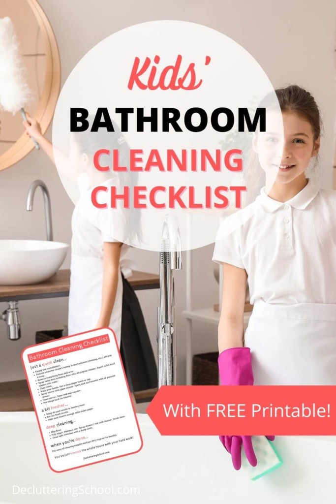 kids bathroom cleaning checklist - with free printable version that your kids can use to keep the bathroom tidy.