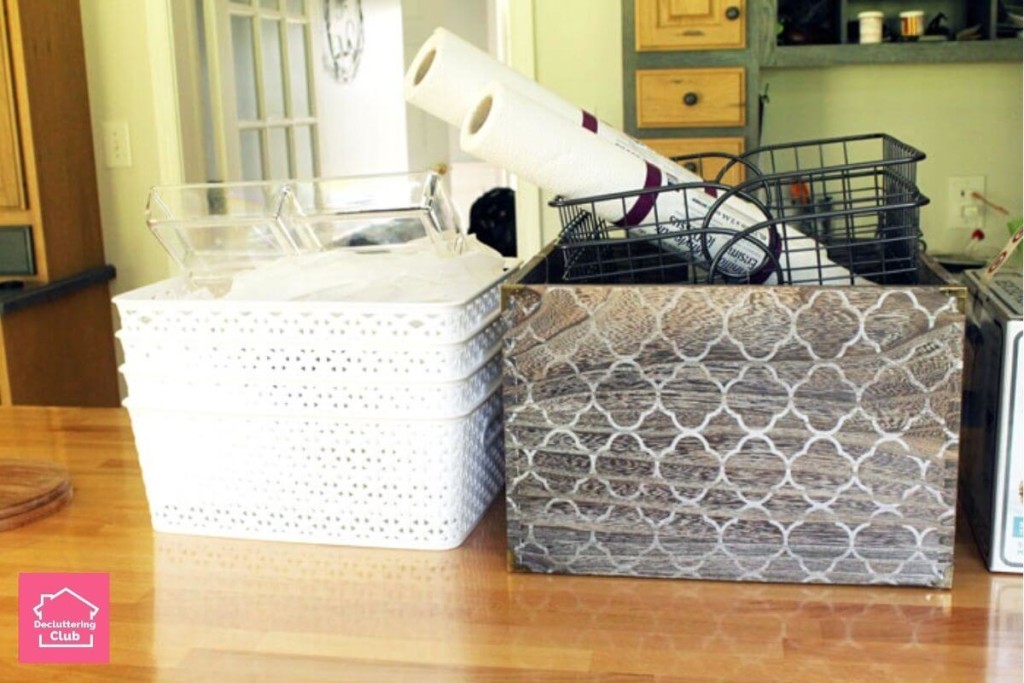 kitchen zone reorganizing materials - bins and baskets