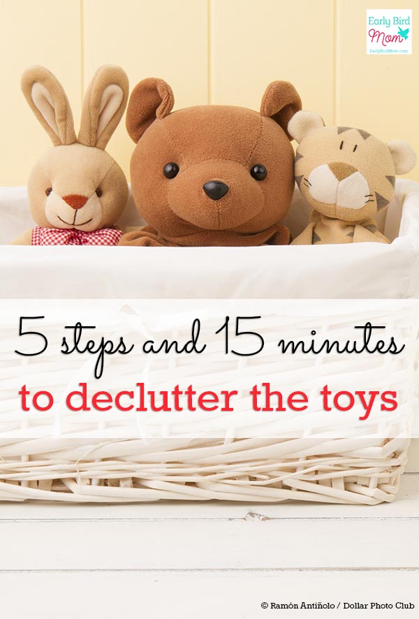 Decluttering toys is a wonderful way to make a home more peaceful and pleasant for everyone. Follow this simple 5 step process for an easy, painless way to declutter toys. Your child's bedroom or playroom will look 1,000 times better! All you'll need is a couple boxes or laundry baskets and at least 15 minutes. Use these simple tips to help your children learn to cleanup after themselves and identify their favorite toys. A clutter free home is within your reach!