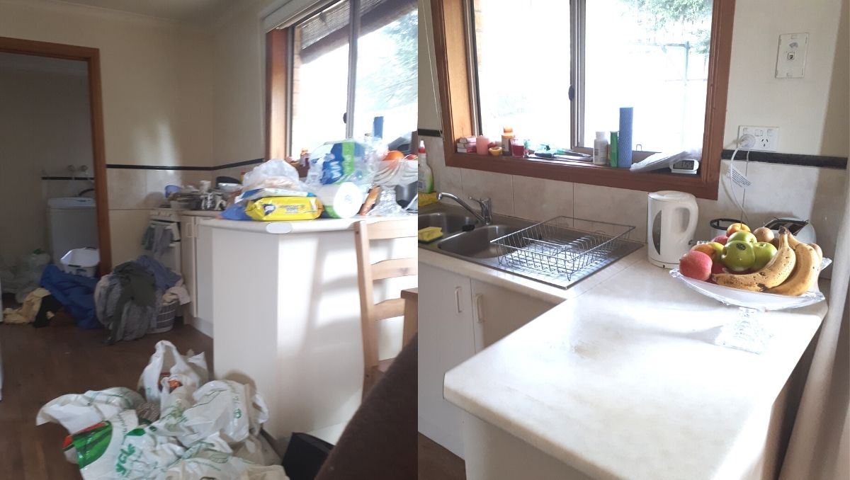 clean kitchen every day before and after from the OLAB challenge